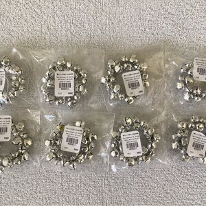 Williams Sonoma Silver Jingle Bell Napkin Rings Set of 8 NWT